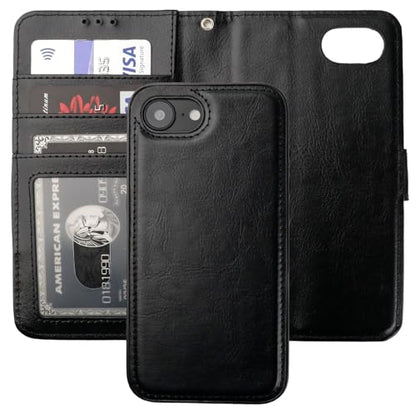 Bocasal Detachable Wallet Case Card Holder for iPhone 17e/16e, Black | RFID Blocking Kickstand Card Slots Holder PU Leather Magnetic Shockproof Wrist Strap Removable Flip Protective Cover 6.1 inch - color: Black