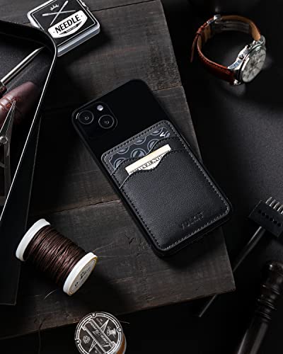 VULKIT Stick on Card Holder Compatible for iphone Leather Cell Phone Wallet Credit Card Case Strong Sticker for Women - color: Black