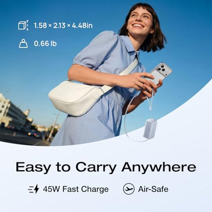 EF ECOFLOW Rapid 45W Power Bank 10000mAh Portable Charger with Built-in USB C 2.3ft Cable and USB C&A Port Travel Essential Battery Bank with Digital Display for iPhone 17/16 Series, Galaxy, ipad - color: Blue