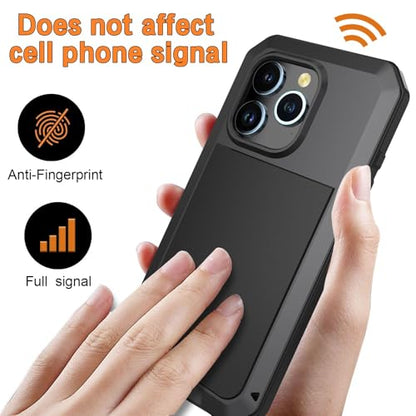 for iPhone 12 Pro Max Case,360 Full Body Protective Cover Heavy Duty Shockproof Tough Armour Aluminum Metal Case with Silicone Built-in Screen Protector for iPhone 12 Pro Max 6.7" - Black
