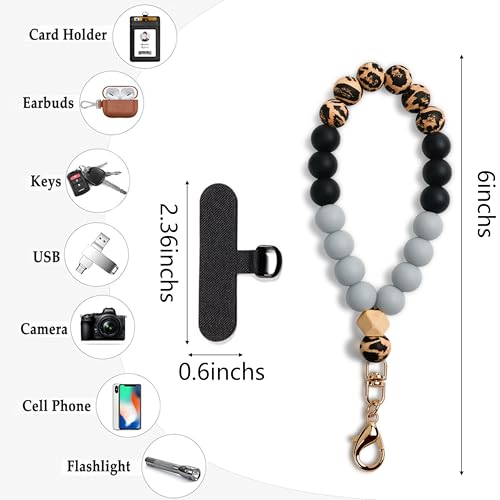 Silicone Beaded Phone Wrist Strap for Women, Elastic Wristlet - color: Leopard
