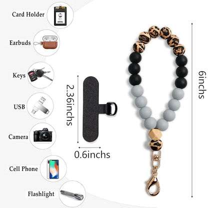 Silicone Beaded Phone Wrist Strap for Women, Elastic Wristlet - color: Leopard
