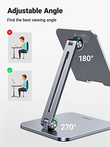 UGREEN Tablet Stand Compatible for iPad Desk Stand Holder Adjustable Aluminum Thicker Base Compatible with iPad Pro Air Mini 13 12.9 11 Inch Home Office Desk Accessories Grey - color: Grey