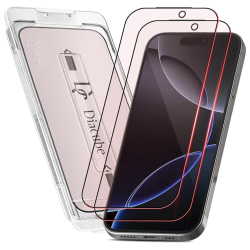 2-Pack Red Light Converter Screen Protector for iPhone 16 Pro, Quantum Dot Technology Converts Blue Light to Red Light for Better Sleep & Eye Comfort, 9H Tempered Glass with Easy-Install Frame - size: iPhone 16 Pro