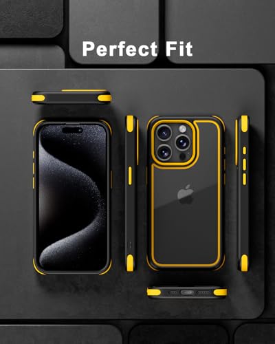 Mobnano Compatible with iPhone 15 Pro Case, with Multicolor Protective Shockproof Bumpers, Crystal Clear Back Not Yellowing Anti-Scratch Hard PC Back & Soft Silicone TPU Frame Cover - Black/Yellow - color: Black/Yellow, size: iPhone 15 Pro
