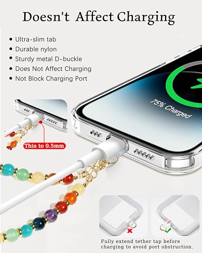 Marble Beaded Phone Wrist Strap for Women, Detachable Design - color: Colorful