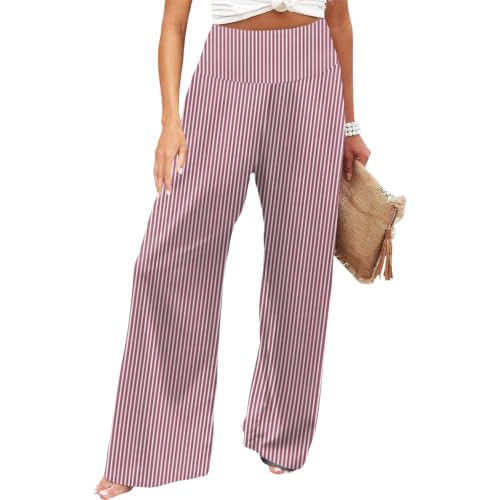 Women's Palazzo Lounge Wide Leg Casual High Waist Flowy Pants with Pockets - color: 02-vermilion, size: Large
