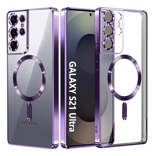 Hurgoer for Samsung Galaxy S21 Ultra Case.Soft TPU Electroplated Frame Cover with Clear Back.Drop Tested Protective Full Body Case.Thin Light Slim【Not Magsafe】 (Deep Purple, S21 Ultra) - color: Deep Purple, size: S21 Ultra