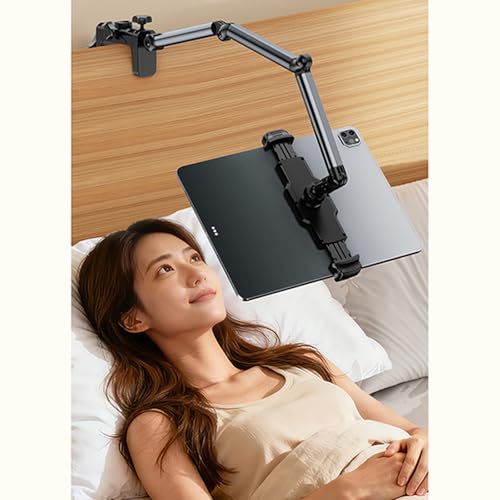 Aluminum Folding Tablet Stand 360-Degree Rotating Clamp Mount with 4 Articulated Arms Desk Bedside Cradling Bracket for Smartphones E-Readers 58cm - color: Phone holder model