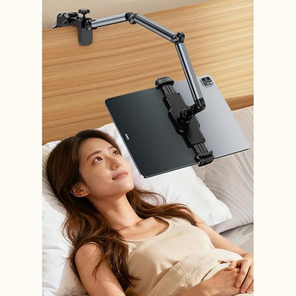 Aluminum Folding Tablet Stand 360-Degree Rotating Clamp Mount with 4 Articulated Arms Desk Bedside Cradling Bracket for Smartphones E-Readers 58cm - color: Phone holder model