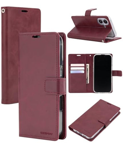 GOOSPERY Bluemoon Folio Wallet Case for iPhone 17, Flip Cover with Card Holder, Kickstand, Magnetic Closure, Shockproof TPU + PU Leather - Wine - color: Wine, size: iPhone 17