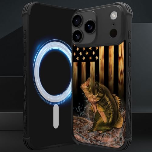DJSOK Case for iPhone 17 Pro Max,Compatible with MagSafe,Anti-Scratch Shockproof Case,Wood American Flag Fish - color: Wood American Flag Fish, size: IPhone 17 Pro Max