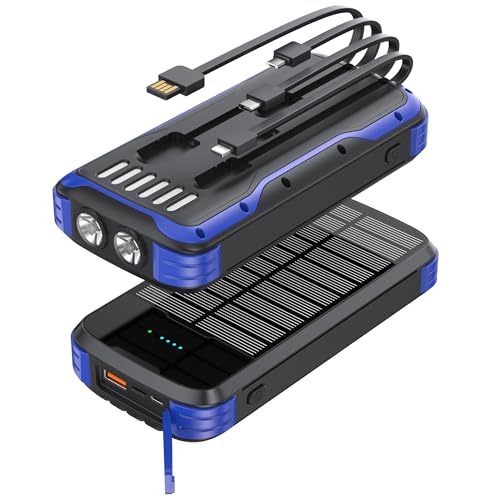 MINRISE Solar Power Bank 40000mAh, Portable Charger PD 20W Fast Charging - color: Blue