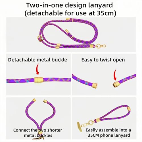 Cell Phone Lanyard,Adjustable Shoulder Crossbody Lanyard,Detachable Length Wrist Lanyard - color: Purple