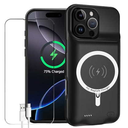 Battery Case for iPhone 16 Pro, 10000mAh Portable Protective Wireless Charging Case Support Carplay Compatible with iPhone 16 Pro (6.3 inch) Rechargeable Extended Battery Charger Case (Black) - size: iPhone 16 Pro