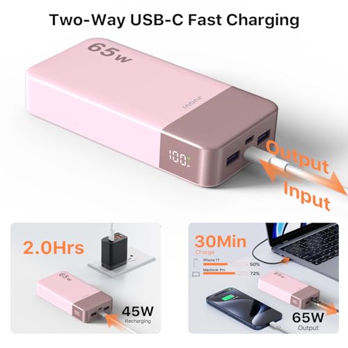 JUOVI Power Bank 65W 20000mAh Laptop Portable Charger - color: Pink