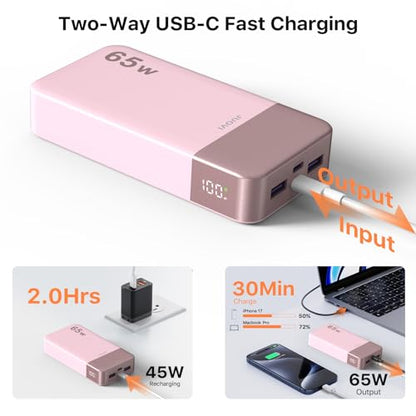 JUOVI Power Bank 65W 20000mAh Laptop Portable Charger - color: Pink