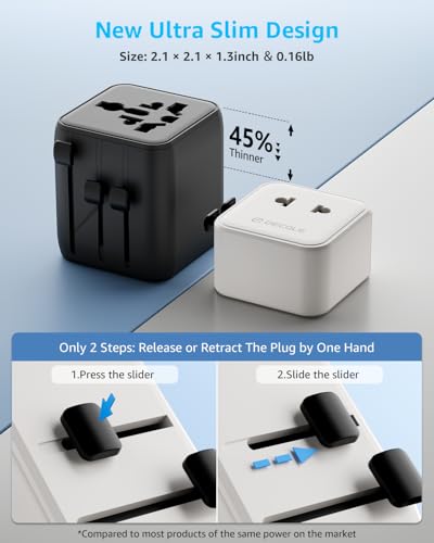 “Air” Universal Travel Adapter 2500W Max AC, Cover 200+ Countries - color: White, size: A1R AC(NO USB)