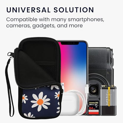 kwmobile Neoprene Sleeve for Smartphone Size XXL - 7" - Shock Absorbing Pouch Case - Protective Phone Bag - Summer Daisy Blue/White/Yellow - style: Summer Daisy 04-02-06