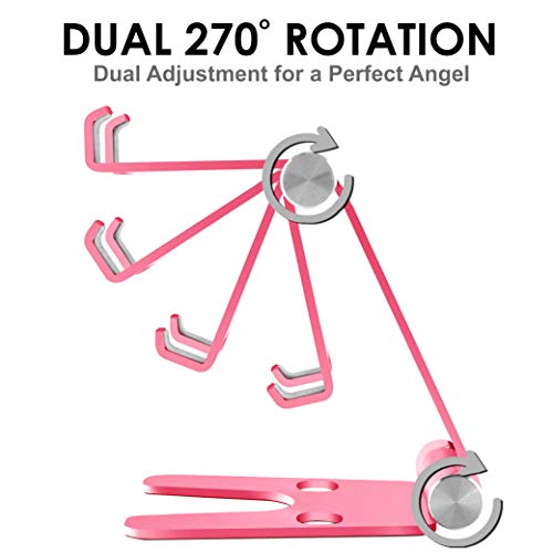Fully Foldable Multi-Angle Aluminum Phone & Tablet Stand - Adjustable Dock Holder for Desk, Bed, Office, School, Kitchen, Travel - Portable Charger Station Organizer (Rose Gold, Foldable)