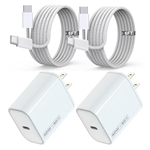 iPhone 17 Charger Fast Charging, 40W Dynamic Wall Charger with 60W Max,2Pack USB C Charging Block Power Adapter 6FT USB C Woven Cable Cord for iPhone 17 Pro Max/17 Air/16e/15 Plus,iPad Pro/Air/Mini - size: 2PACK 6ft