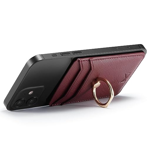 Phone Card Holder with Ring Grip for Back of Phone,Adhesive Stick-on Credit Card Wallet Pocket for iPhone,Android and Smartphones (Wine) - color: Wine