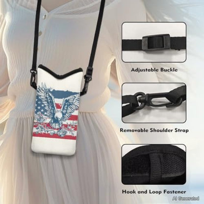 Cellphone Purse Bag with Adjustable Strap Water-Resistant Shockproof Crossbody Mini Shoulder Handbags Portable Phone Sleeve Case for Women, 8 x 4 Inch, American Flag Eagle Rose White - color: American Flag Eagle Rose White