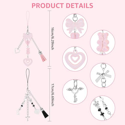 Oubaka Phone Wrist Strap Camera Strap Wrist Cell Phone Charm Straps Cute Phones Charms for Camera Keychain Purse Bag Wallet - color: Black, Pink