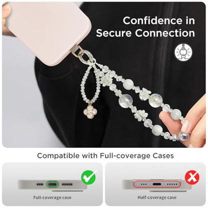 POSADINA Phone Charm for Women, Anti-Theft Phone Wrist Strap, Hands-Free & Detachable Cellphone Lanyard Chain with Tether Tab - color: Milky Gleam