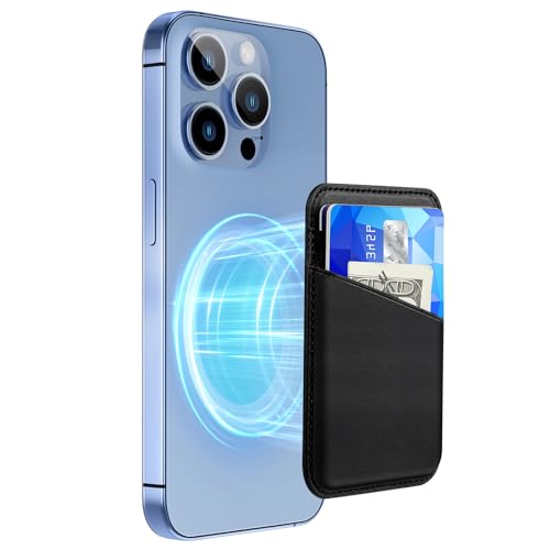 SHANSHUI Wallet Compatible with Magsafe, Soft Leather Magnetic Phone Wallet Credit Card Holder for Back of Phone Compatible with iPhone 17/16/15/14/13/12 Mini/Plus/Pro/Pro Max - color: Black