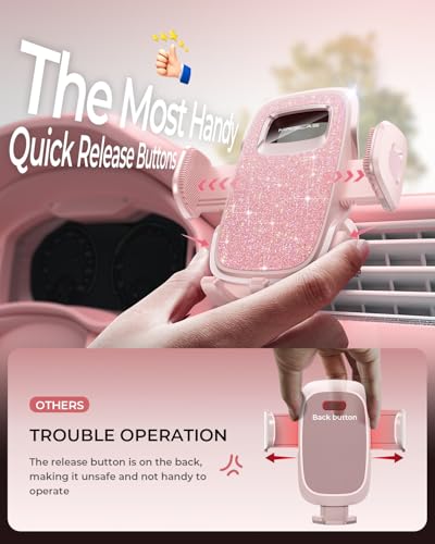 Phone Holders for Car with New Metal Hook Clip, Handy Air Vent Car Mount - color: Pink