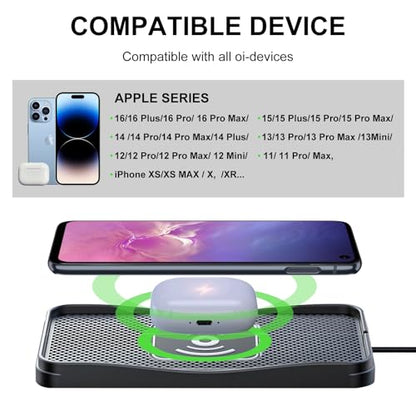 15W Fast Non-Slip Wireless Car Charger Pad with Adapter Type C - size: 7" L x 3.7" W - 39.4" Adapter - Type C