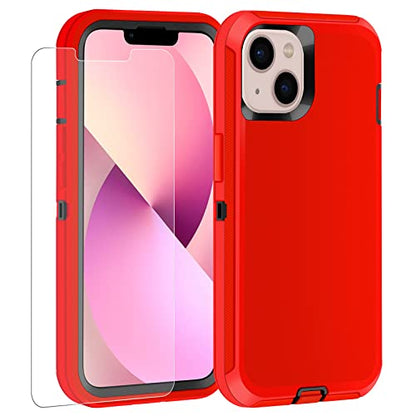 Co-Goldguard Shockproof Case for iPhone 13 with Tempered Glass Screen Protector 3 Layer Military Grade Drop Protection Heavy Duty Protection Rugged Rubber Phone Case Cover for iPhone 13 6.1 RedBlack - color: RedBlack+G