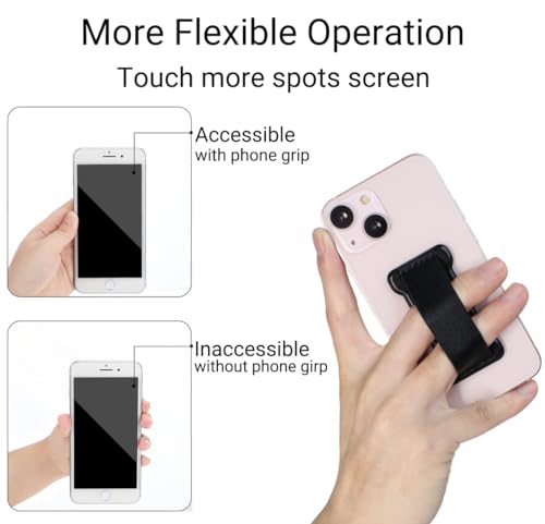 Phone Grip Holder for Hand, Universal Finger Strap Phone Holder, Finger Selfie Grip Compatible with Most Smartphones (PU Black) - 2Pack - color: PU Black