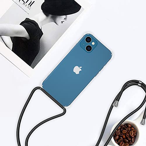 for iPhone 13 Mini Case with Adjustable Crossbody Shoulder Strap,Lanyard Phone Case for iPhone 13 Mini,Clear Soft TPU Anti-Yellowing Shockproof Protective Cover 5.4 inch - Black - size: iPhone 13 Mini