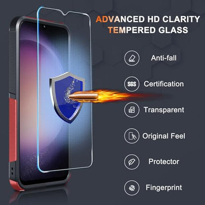 Case for Samsung Galaxy A15 5G, Full Body Heavy Duty Rugged Shockproof Protective Phone Cover with Lanyard Strap, Tempered Glass Screen Protector and Camera Lens Cover, Red | Rugged Shockproof Protective Phone Case with Lanyard Strap,Tempered Glass Screen