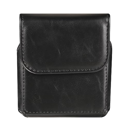 Waist Bag Leather Black for Galaxy Z Flip 8/7/6/5/4/3, Folding Phone Pouch Wear Belt Clip Pack Leather Case with Belt Loop Compatible with Motorola RAZR 5G/RAZR 70 60 50 40 Ultra/RAZR Plus - color: Black