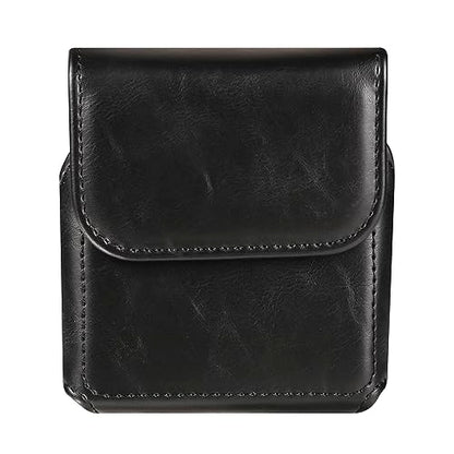 Waist Bag Leather Black for Galaxy Z Flip 8/7/6/5/4/3, Folding Phone Pouch Wear Belt Clip Pack Leather Case with Belt Loop Compatible with Motorola RAZR 5G/RAZR 70 60 50 40 Ultra/RAZR Plus - color: Black