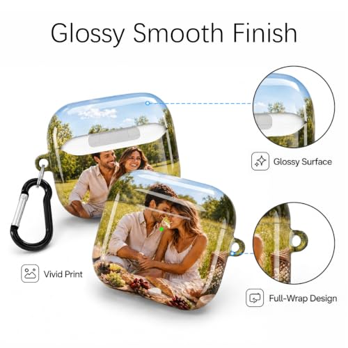 Custom Picture Case for AirPods 4 (2024), Personalized Photo Name Text Glossy Hard PC Cover for Air Pods 4th Generation, Protective Shell with Keychain Cleaning Pen, Customized Gift for Birthday Xmas - size: AirPods 4