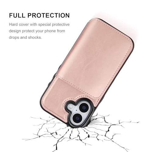 KIHUWEY Compatible with iPhone 17 Wallet Case Credit Card Holder, Premium Leather Kickstand Flip Hidden Magnetic Clasp Durable Shockproof Protective Cover for iPhone 17 6.3 inch (Rose Gold) - color: Rose Gold