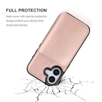 KIHUWEY Compatible with iPhone 17 Wallet Case Credit Card Holder, Premium Leather Kickstand Flip Hidden Magnetic Clasp Durable Shockproof Protective Cover for iPhone 17 6.3 inch (Rose Gold) - color: Rose Gold