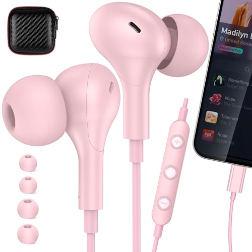 ACANDYA MFi-Certified Lighting Earbuds for iPhone 14 13 12 11 Pro Max Pink - color: Pink