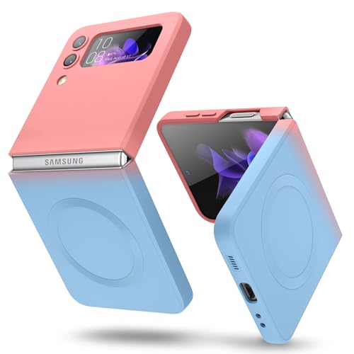 Compatible with Galaxy Z Flip 4 Case, Magnetic Gradient Color | Soft TPU Phone Cover with Camera Lens Protector Cover for Galaxy Z Flip 4 6.7 Inch, Pink to Blue Gradient(10-10) - color: Pink & Blue