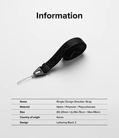 Ringke Phone Lanyard for iPhone 17 Pro Max and Most Smartphones [One-Touch Buckle] Shoulder Strap Adjustable Sturdy Universal Phone Crossbody Neck Lanyard for Travel Essentials - Lettering Black 2 - color: Lettering Black 2