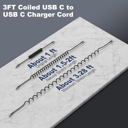 USB C Cable 3ft 2Pack Coiled USB C to C Fast Charging Cable Nylon Braided