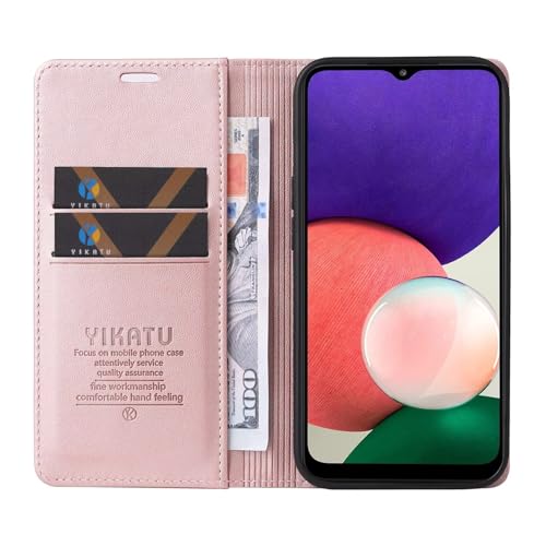 Compatible with Samsung Galaxy A22 Wallet Case PU Leather Flip Folio Case with Card Holder Magnetic Closure Shockproof Protective Phone Cover Rose Gold - color: Rose Gold, size: Samsung A22