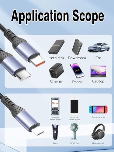 YACSEJAO 66W 90 Degree USB C Retractable Spring Splitter Cable - style: 2 Type C+Mirco USB