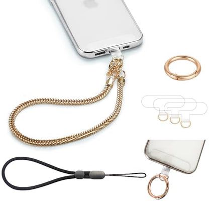 Phone Wrist Strap Phones Charm Hand Lanyard Metal Chain Detachable Adjustable Grip Wristlet Bracelet with 3 Patches Tether Universal for iPhone 16 Pro Max 15 14 Samsung Women Charms Gold - color: S-Gold