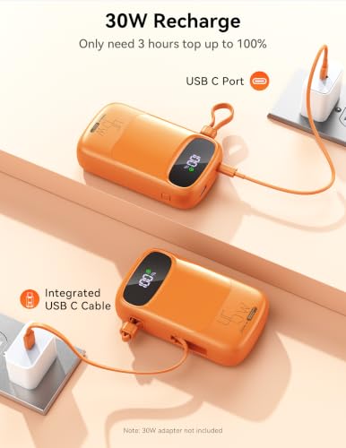 RETMSR Portable Charger 20000mAh 45W USB C Fast Charging, Built-in Cable - color: Sun Orange