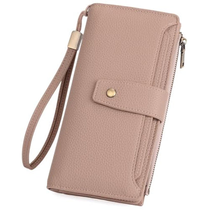 GAEKEAO Womens Wallet RFID Blocking Large Capacity Vegan Leather Card Holder Wristlet Clutch with 32 Card Slots 4 ID Windows - color: X04-Pink